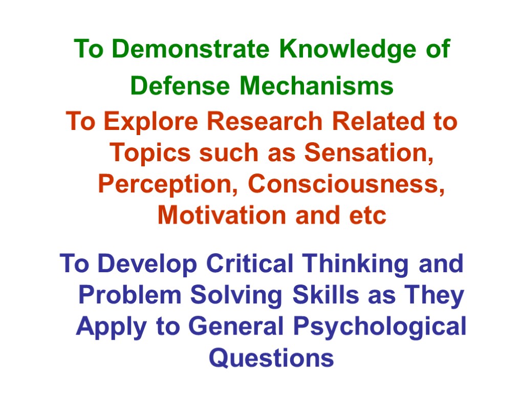 To Demonstrate Knowledge of Defense Mechanisms To Explore Research Related to Topics such as